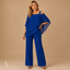 Women's Cold Shoulder Cape Top Wide Leg Pants Set
