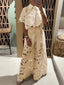 Women's Floral Two Piece Top And Wide Leg Pants Set