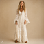 Women's Flowy Deep V-Neck Bell Sleeve Tiered Maxi Dress