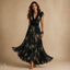 Women's Flowy Floral Deep V-Neck Tiered Ruffle Maxi Dress