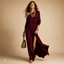 Women's One-Shoulder Long Sleeve Side Slit Flowy Maxi Dress