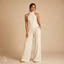 Women's Pleated Halter Crop Top Wide Leg Pants Set