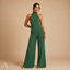 Women's Pleated Halter Crop Top Wide Leg Pants Set