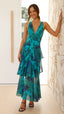 Women's Wedding Guest Printed V Neck Ruffle Tiered Maxi Dress