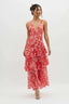 Women's Wedding Guest Printed V Neck Ruffle Tiered Maxi Dress