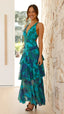 Women's Wedding Guest Printed V Neck Ruffle Tiered Maxi Dress