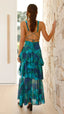 Women's Wedding Guest Printed V Neck Ruffle Tiered Maxi Dress