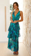Women's Wedding Guest Printed V Neck Ruffle Tiered Maxi Dress