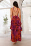 Women's Wedding Guest Printed V Neck Ruffle Tiered Maxi Dress