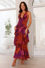 Women's Wedding Guest Printed V Neck Ruffle Tiered Maxi Dress