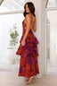 Women's Wedding Guest Printed V Neck Ruffle Tiered Maxi Dress