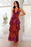 Women's Wedding Guest Printed V Neck Ruffle Tiered Maxi Dress