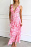 Women's Wedding Guest Printed V Neck Ruffle Tiered Maxi Dress