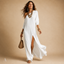 Women's One-Shoulder Long Sleeve Side Slit Flowy Maxi Dress