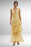 Women's Wedding Guest Printed V Neck Ruffle Tiered Maxi Dress