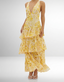 Women's Wedding Guest Printed V Neck Ruffle Tiered Maxi Dress